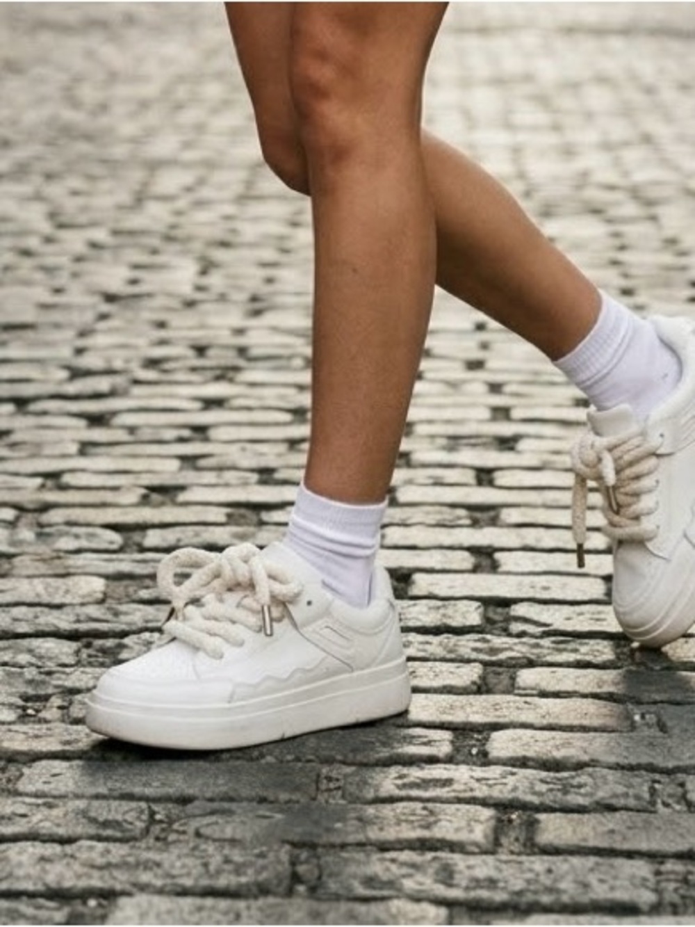 Women's White Lace-Up Platform Sneakers